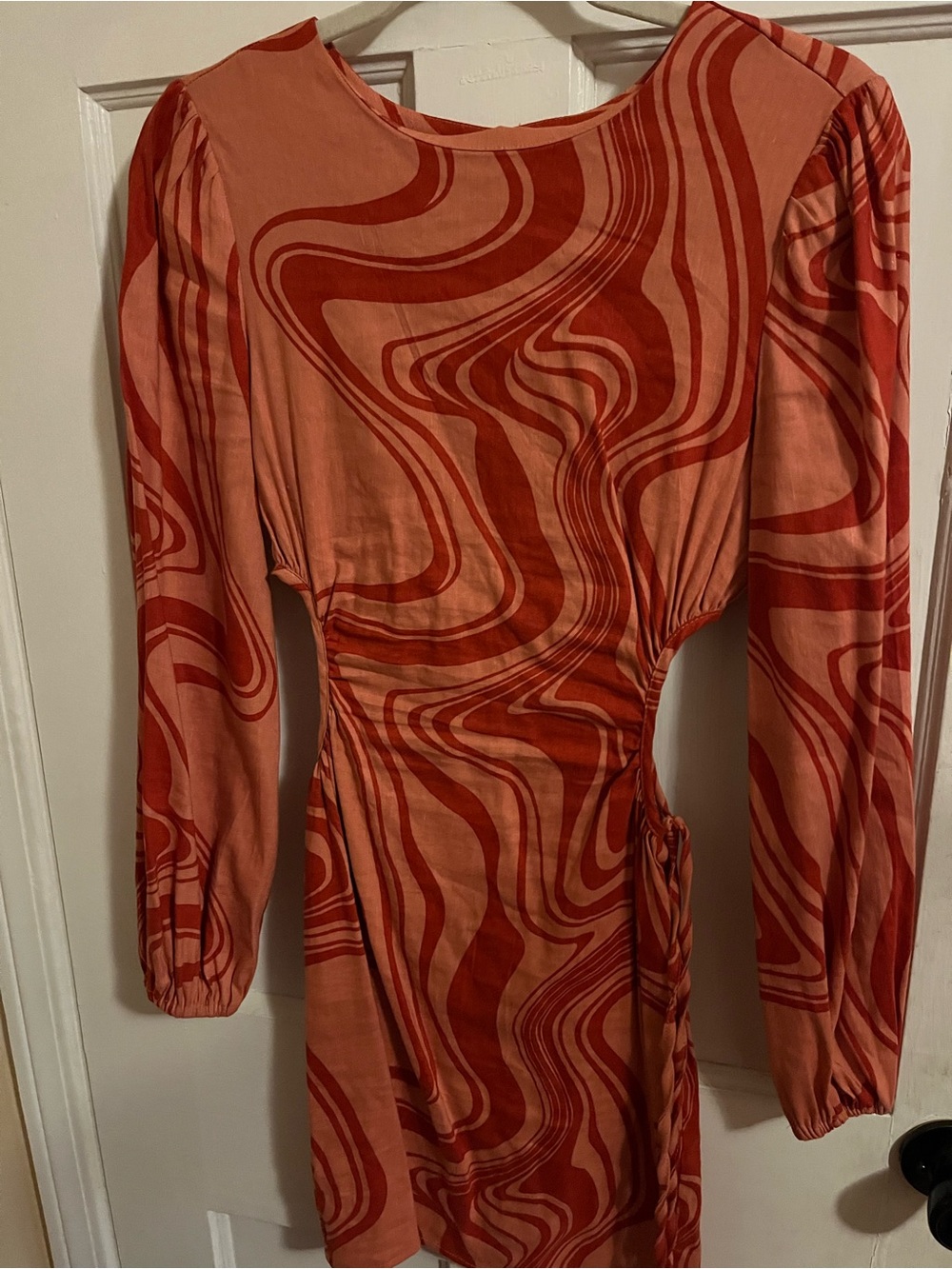 Forever 21 Red and Coral Swirl Long-Sleeve Wrap Dress